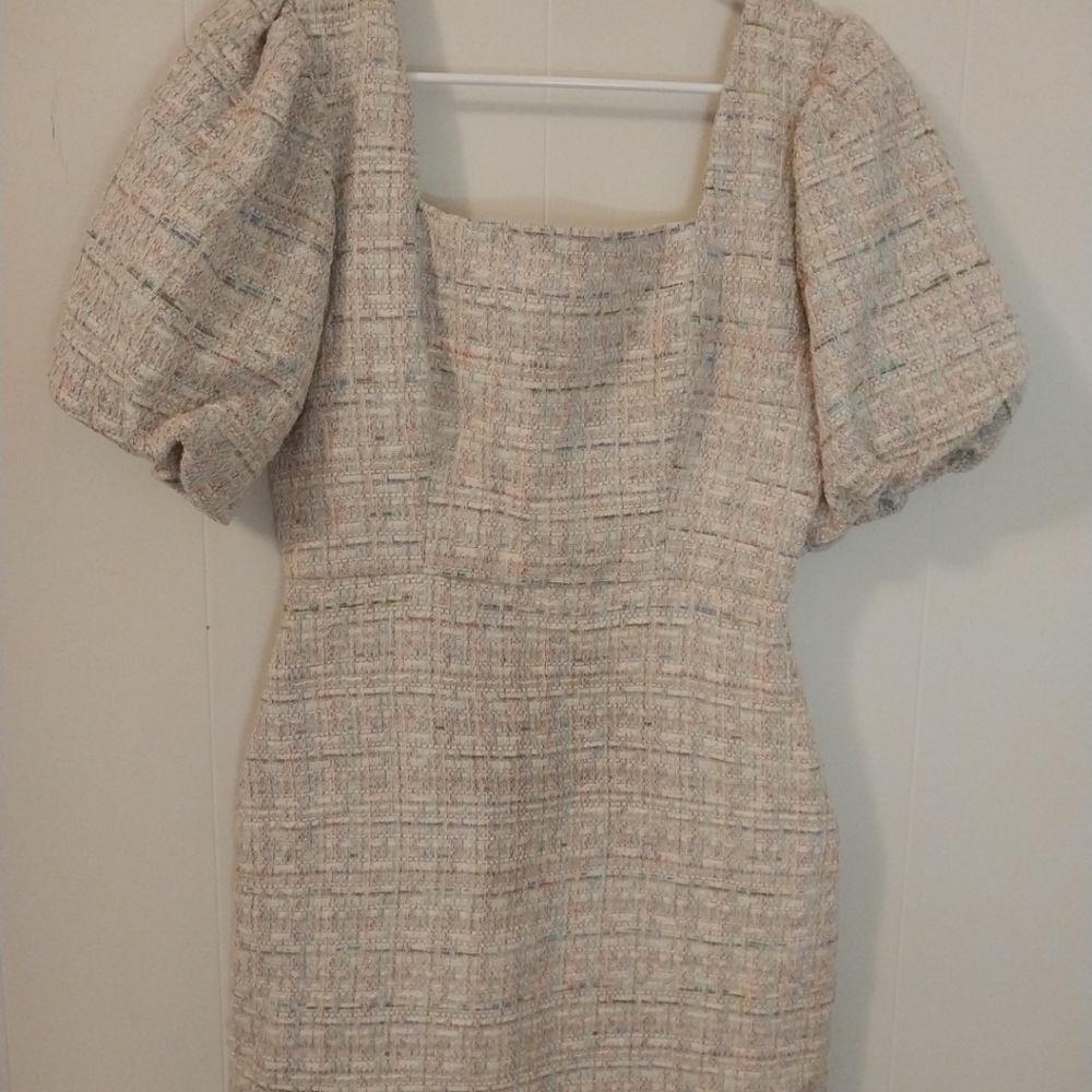 Just Me Pink Puff Sleeve Sheath Dress